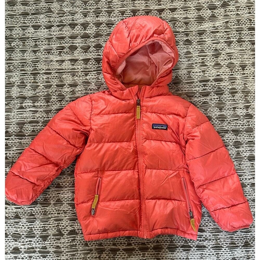 Patagonia Kids Hi-Loft Down Sweater Hooded Puffer Coat Coral Pink 4T